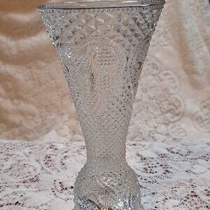 Vintage 1979 Avon Fostoria Clear Glass Hearts & Diamond Candle Stick Holder/Vase